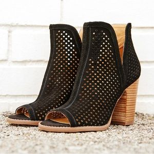 Lucky Brand Larise Black Suede Peep Toe Bootie